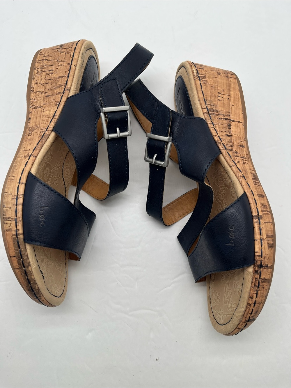 b.o.c. Strappy Sandals Cork Wedge  Women's 9M Black Casual Dressy